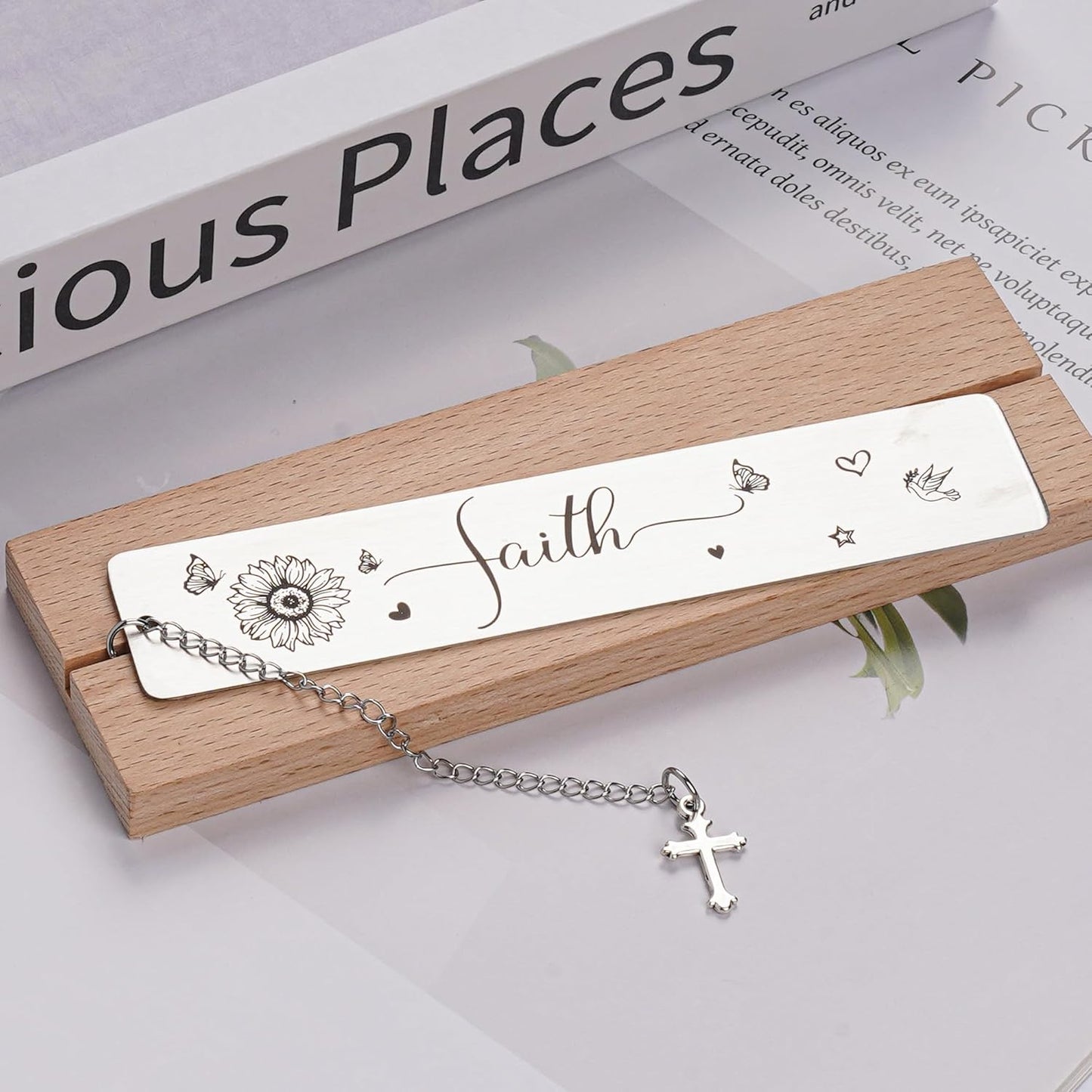 Christian Bookmark for Women - Metal Bible Book Marks with Scripture Verse and Cross Charm, Religious Faith Bookmarks Present for Baptism Christmas Birthday