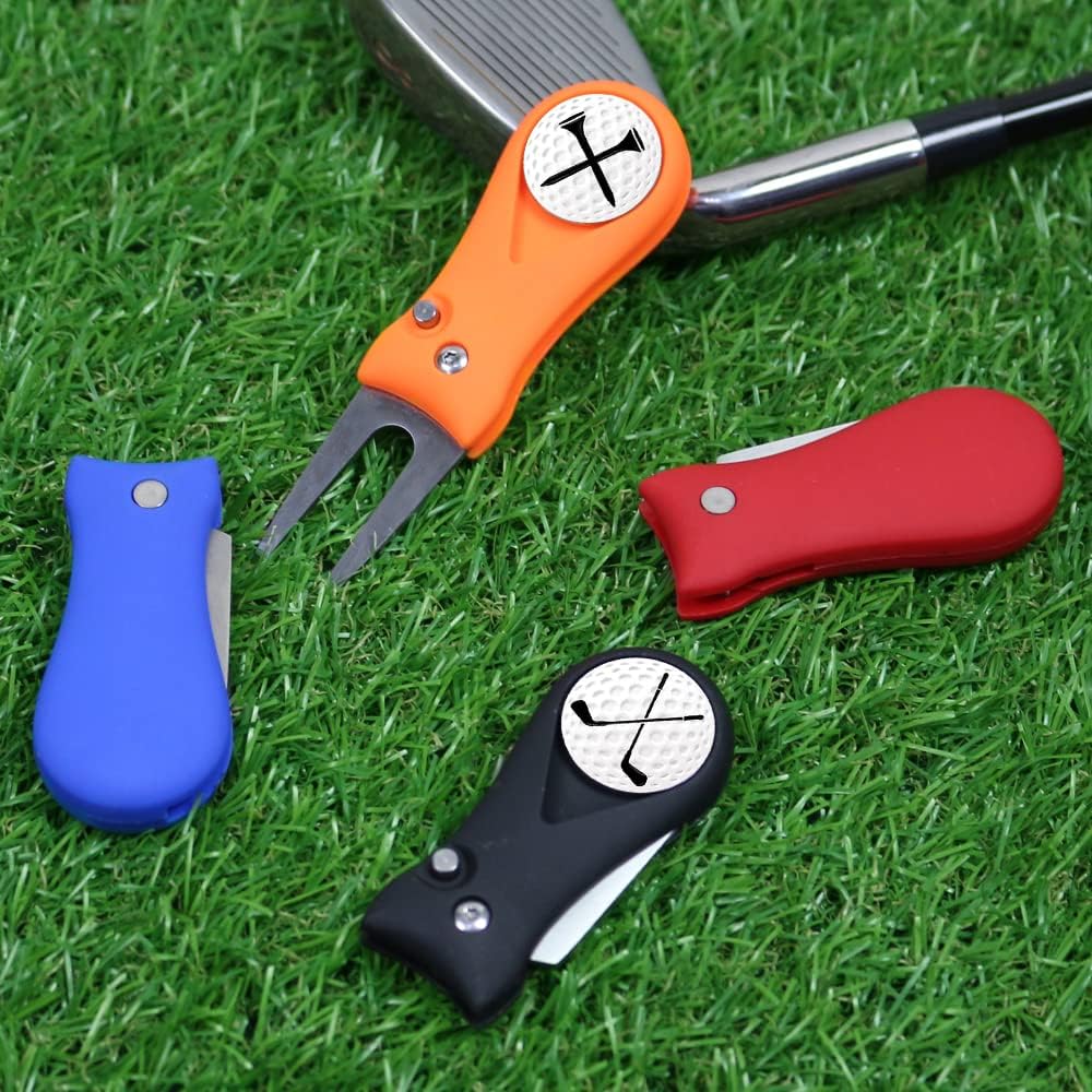 Myartte Golf Divot Repair Tool Switchblade Divot Tools with Golf Ball Marker Pop-up Buttom Zinc Alloy for Repairing The Golf Green