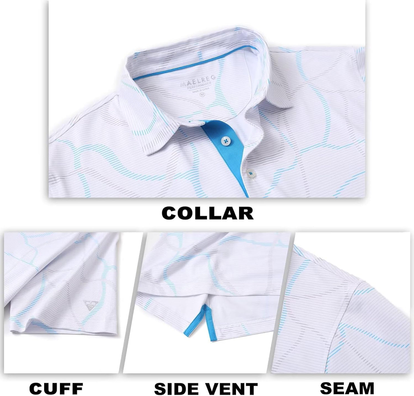 M MAELREG Mens Golf Shirt Short Sleeve Dry Fit Print Moisture Wicking Performance Patterns Collared Polo Shirt