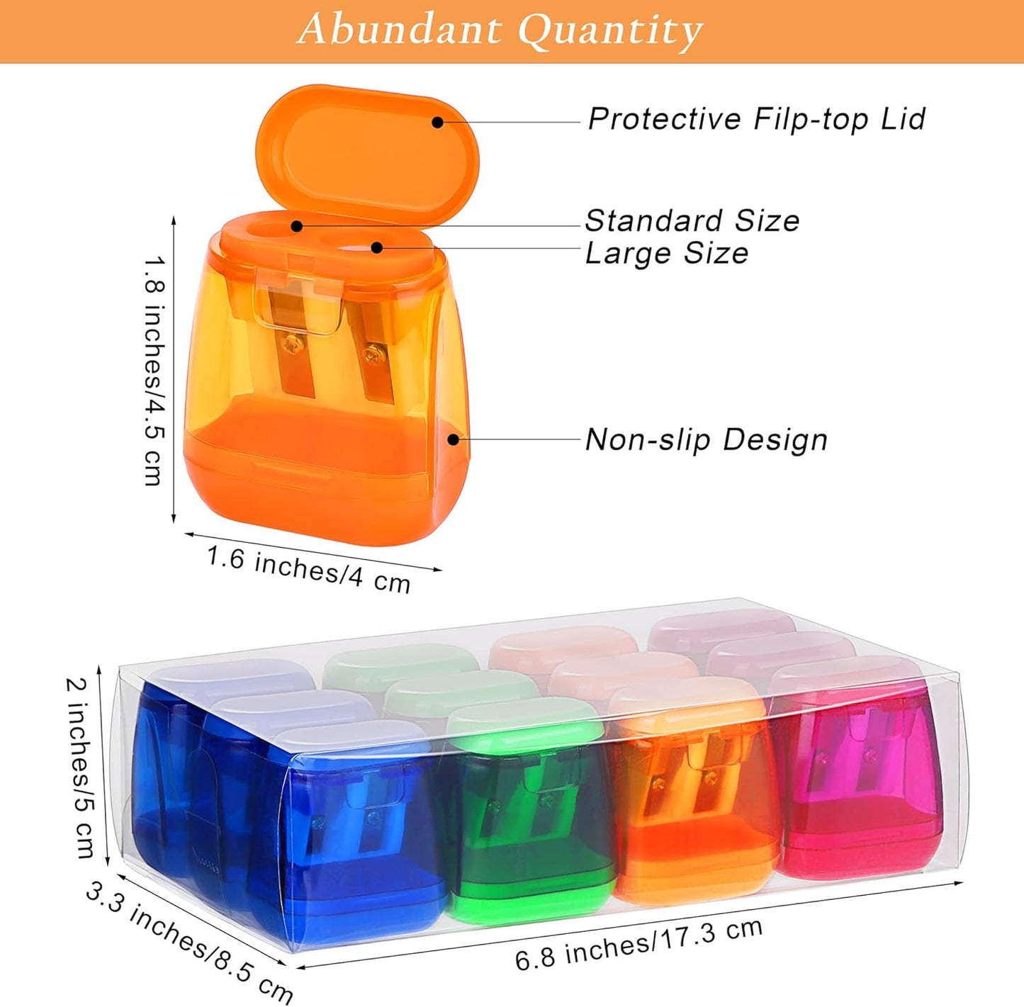 Aodaer 48 Pieces Manual Pencil Sharpeners Dual Hole Compact Sharpener with Lid for Kids Pencil Sharpener in School, Office, Home Mixed 4 Colors