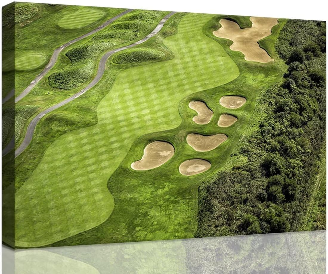 chenchenArt Golf Course Canvas Print for Living Room Decor, 12''H x 18''W, Waterproof, Framed Art Print
