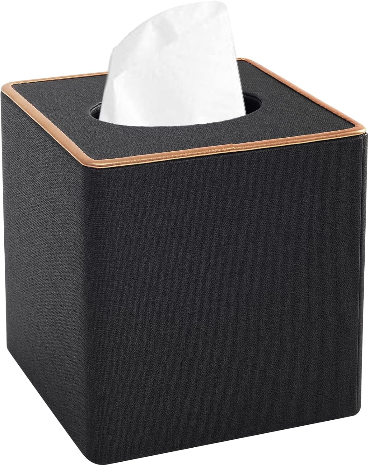 Tissue Box Cover Square Tissue Box Holder PU Leather Facial Organizer with Magnetic Bottom,Decorative Napkin Caddy for Vanity Dresser Night Stand Table Countertop Home Office Car,Black