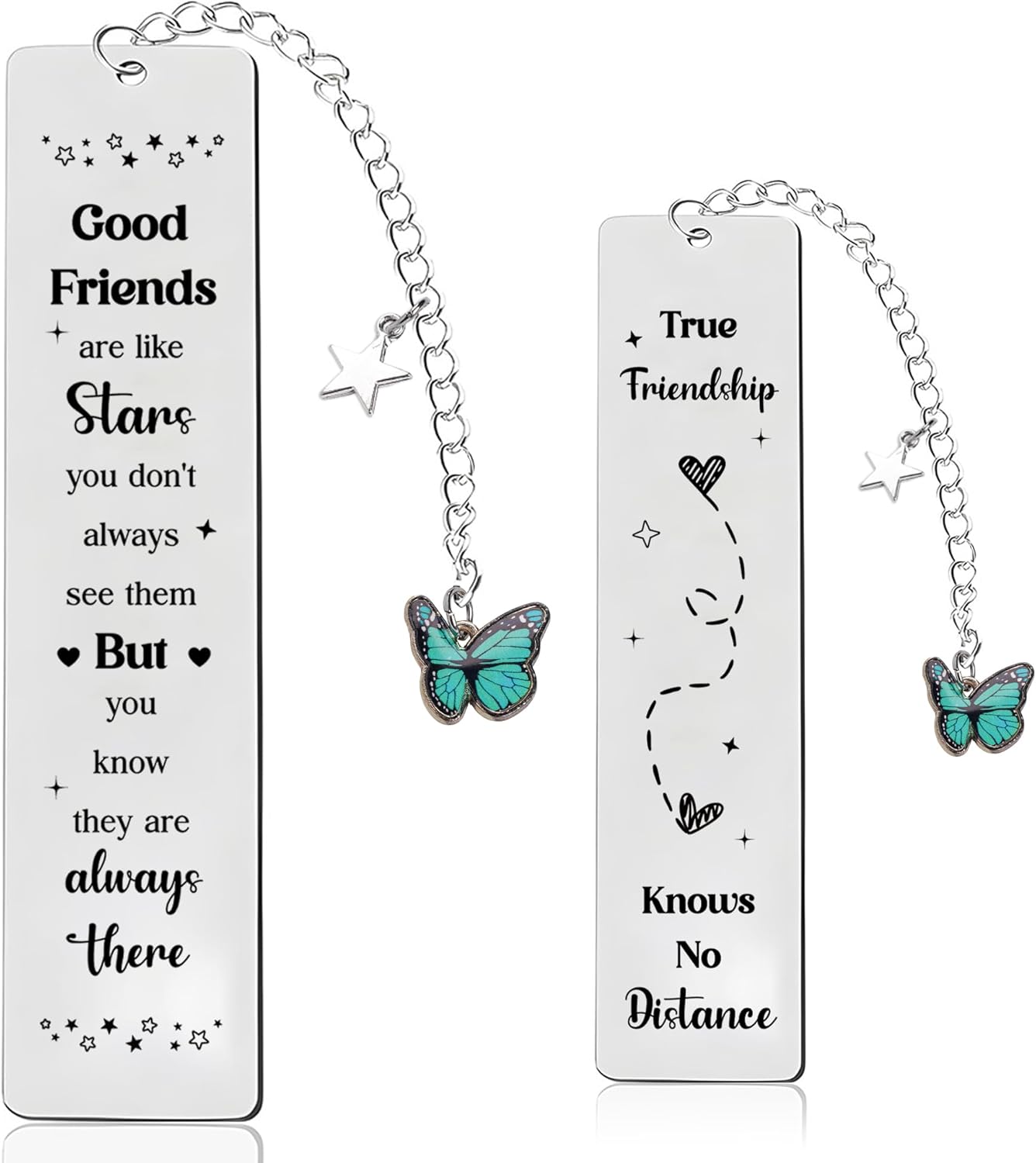 Long Distance Best Friend Gifts - Stainless Steel Bestie Bookmark with Blue Enamel Butterfly Charm, Friendship Bookmarks for Book Lovers Birthday Graduation Christmas Keepsake