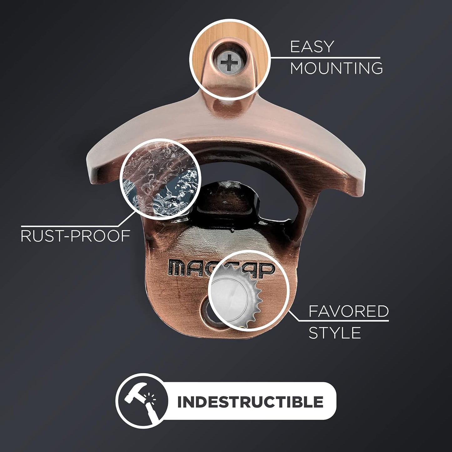 Outdoor Bottle Opener Wall Mounted - Style Magnetic Beer Bottle Opener that Catches Caps - Easy to Install and Incredibly Convenient