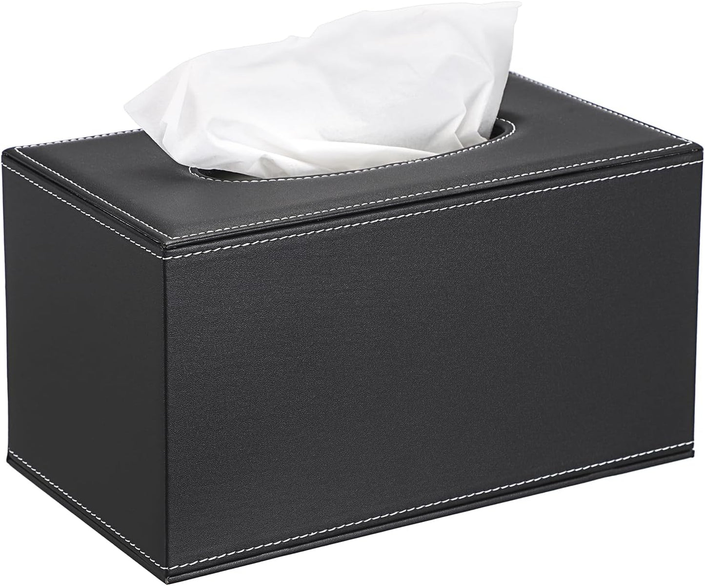 Sumnacon Tissue Box Cover Rectangle Leather Tissue Box with Magnetic Bottom,PU Tissue Box Holder Decorative Black Tissue Cover for Bathroom Toilet Bedroom Kitchen Office Table Desk, Large