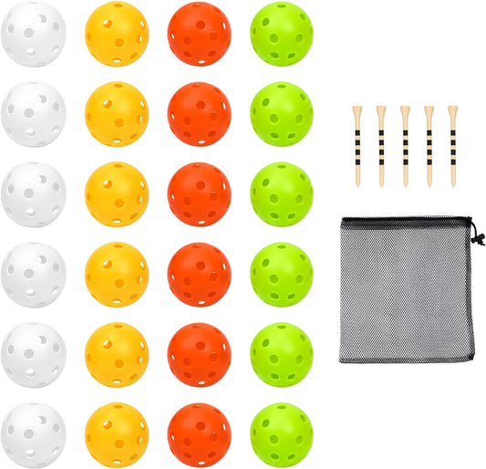 Plastic Golf Balls Practice Limited Flight Golf Training Ball Hollow Swing Practice Indoor Golf Balls with Mesh Drawstring Bag for Backyard Driving Range or Outdoor