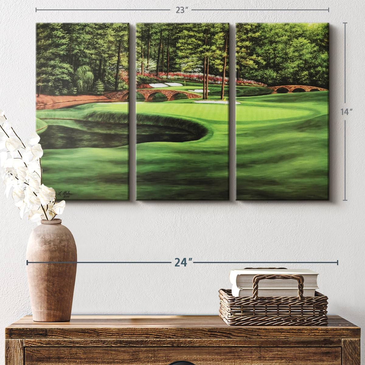 ElephantStock Augusta National 11th Hole I Wall Art - Horizontal Canvas - 3-Piece Living Room Wall Decor - Painting Sports Canvas Print - Green and Brown Decor for Wall by Marci Rule - 23" X 14"