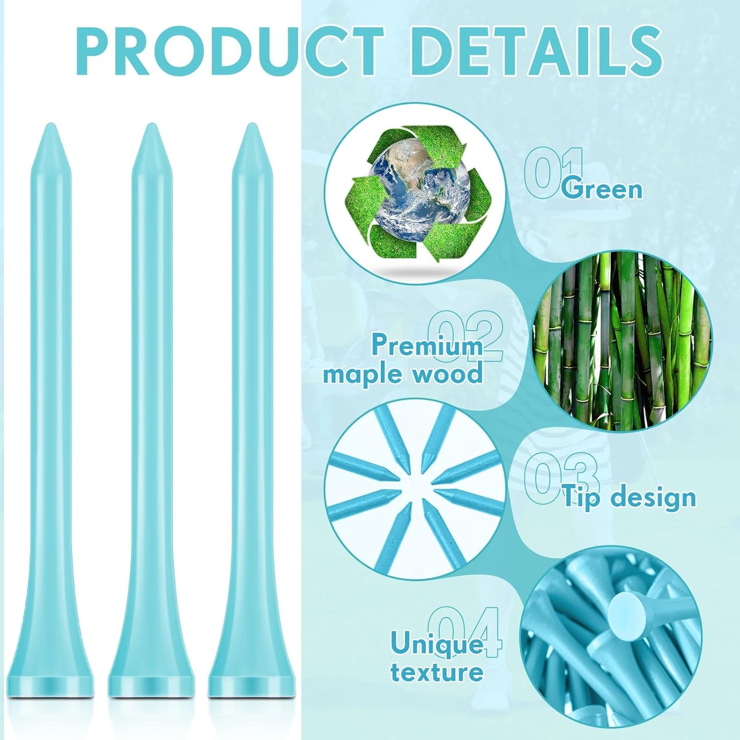 Jenaai 200 Pcs Golf Tees Bamboo Golf Tees Professional Golf Tees Bulk for Women Golf Club Accessories