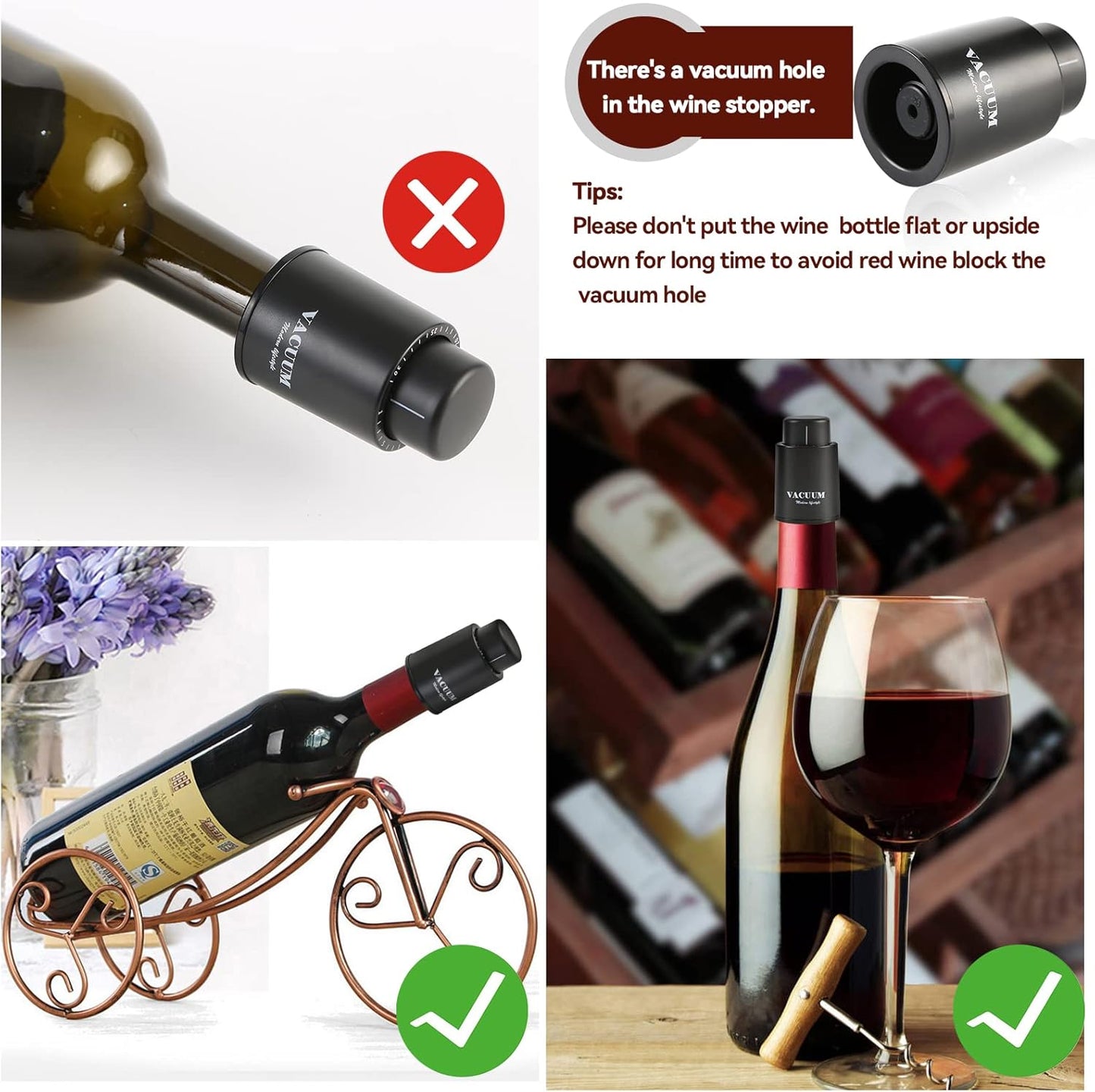 [2 PACK] Wine Bottle Stoppers,Real Vacuum Stoppers,Reusable Wine Preserver,Wine Corks Keep Fresh,Best Christmas and Birthday Gifts for Wine Lovers.