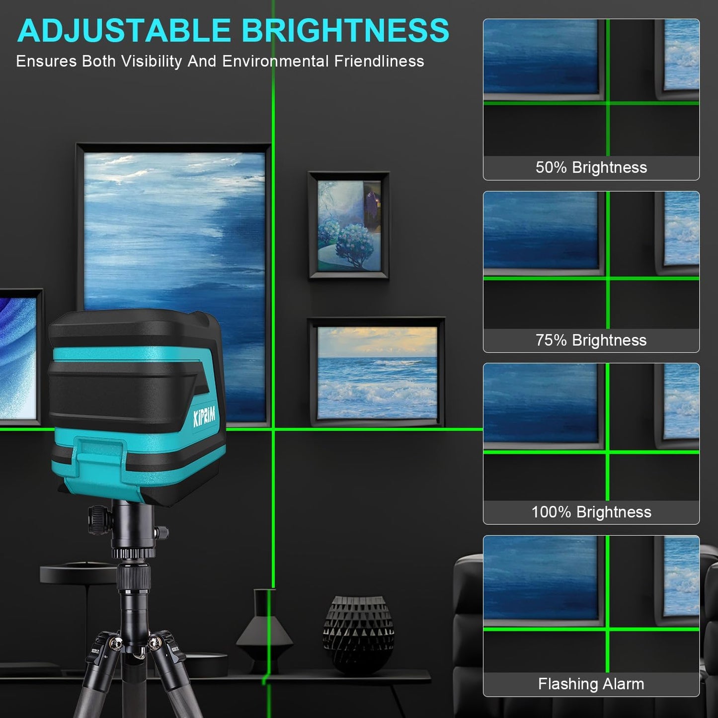 Kiprim Green Laser Level Upgraded LV8 with Enhanced Visibility,Adjustable Brightness,Manual/Self Leveling/Pulse Mode,Batteries and Carrying Pouch Included