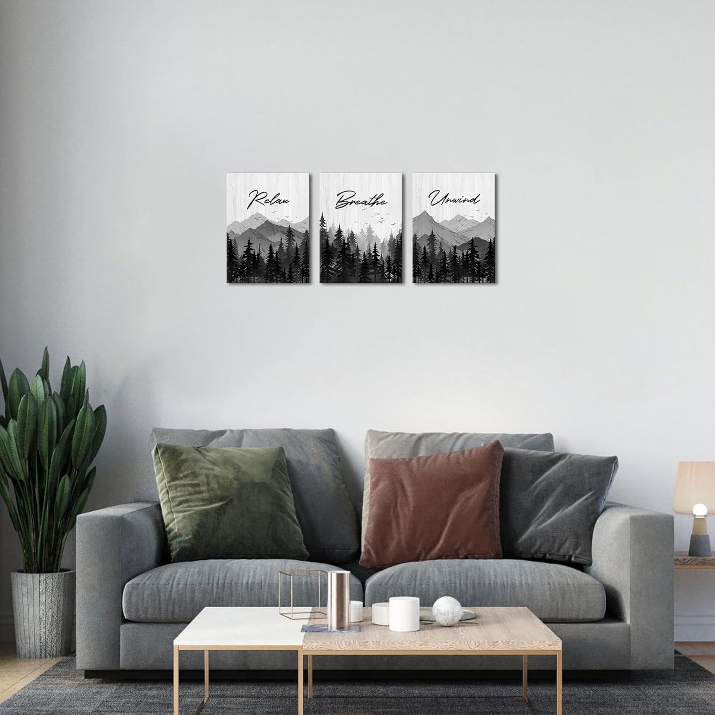 Saypeacher Bathroom Wall Decor Black and White Wall Art Mountain Print Breathe Relax Signs for Bedroom 12x16inchx3pcs