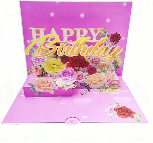 3D Pop Up Birthday Card for Women & Kids - Cute & Fun Greeting Cards with Envelope, Happy Birthday Cards for Adults, Girls, Boys - Handmade Birthday Greeting Card for All Ages(Birthday Card Pink)