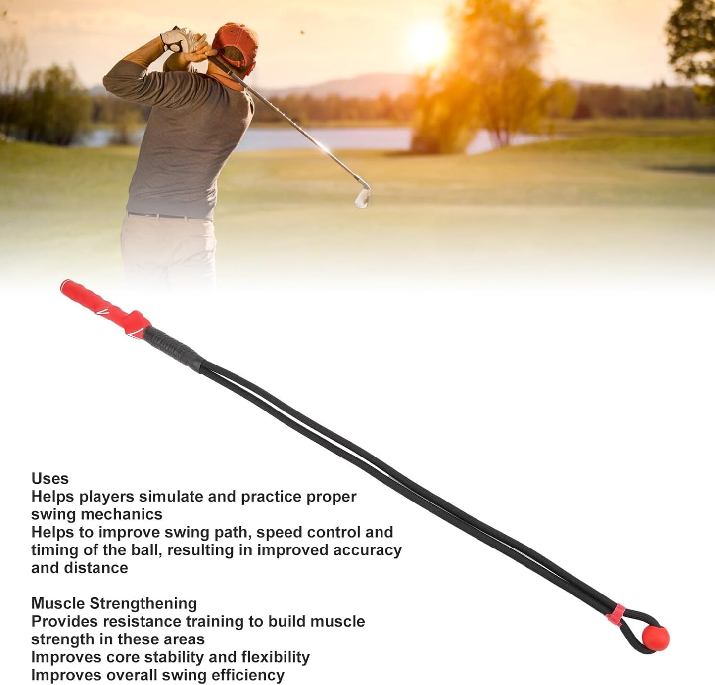 Club Swing Training Aid Rope, Nylon Resistance Golf Swing Trainer with Ergonomic Grip - Improve Swing Rhythm, Strength & Posture for Beginners and Pros