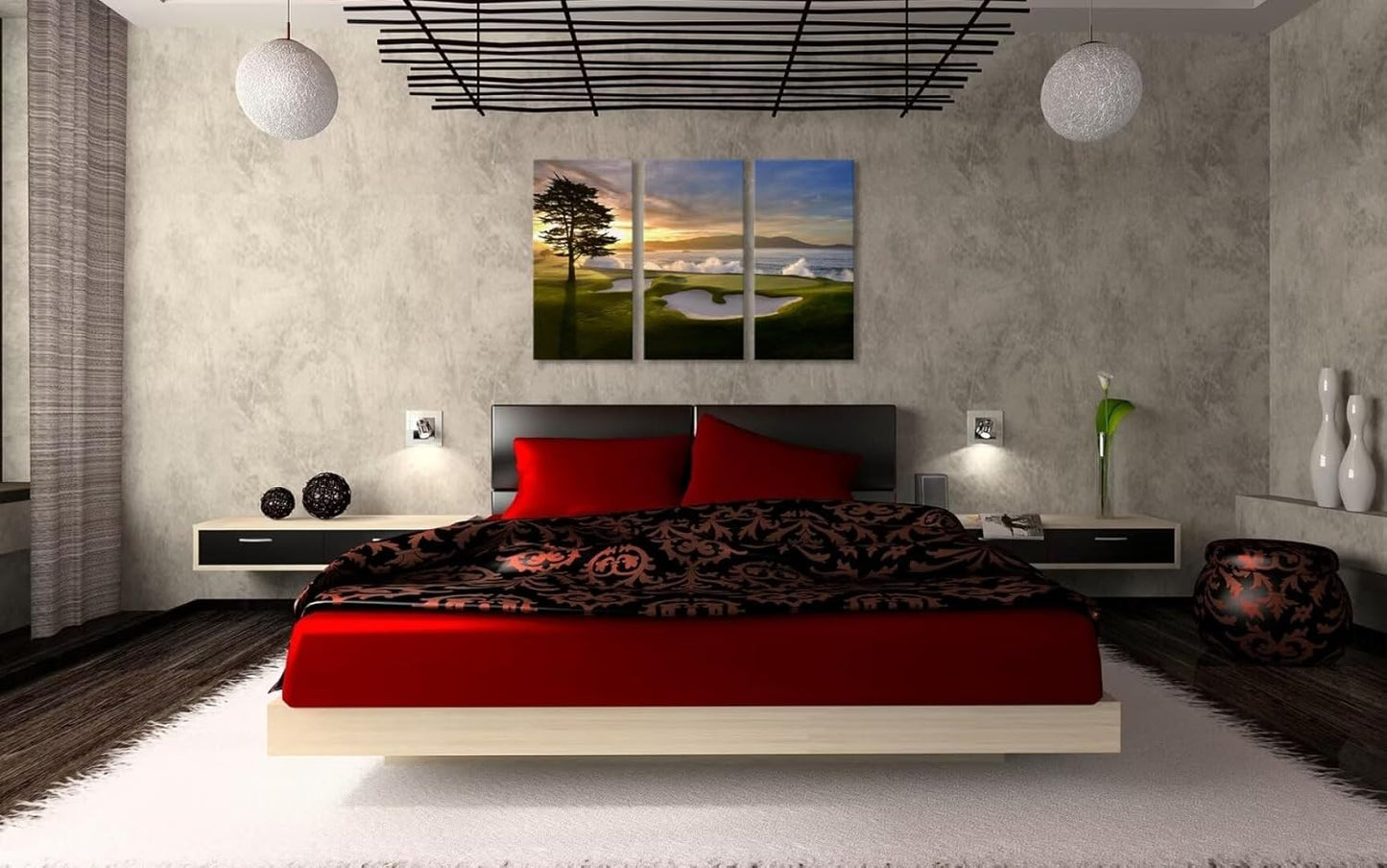 Pebble Beach Golf Course Wall Art Pictures Golf Wall Decor for Living Room Bedroom Home Decorations Golf Course Posters Framed Artwork Canvas Prints Ready to Hang(14''W x 28''H x3)