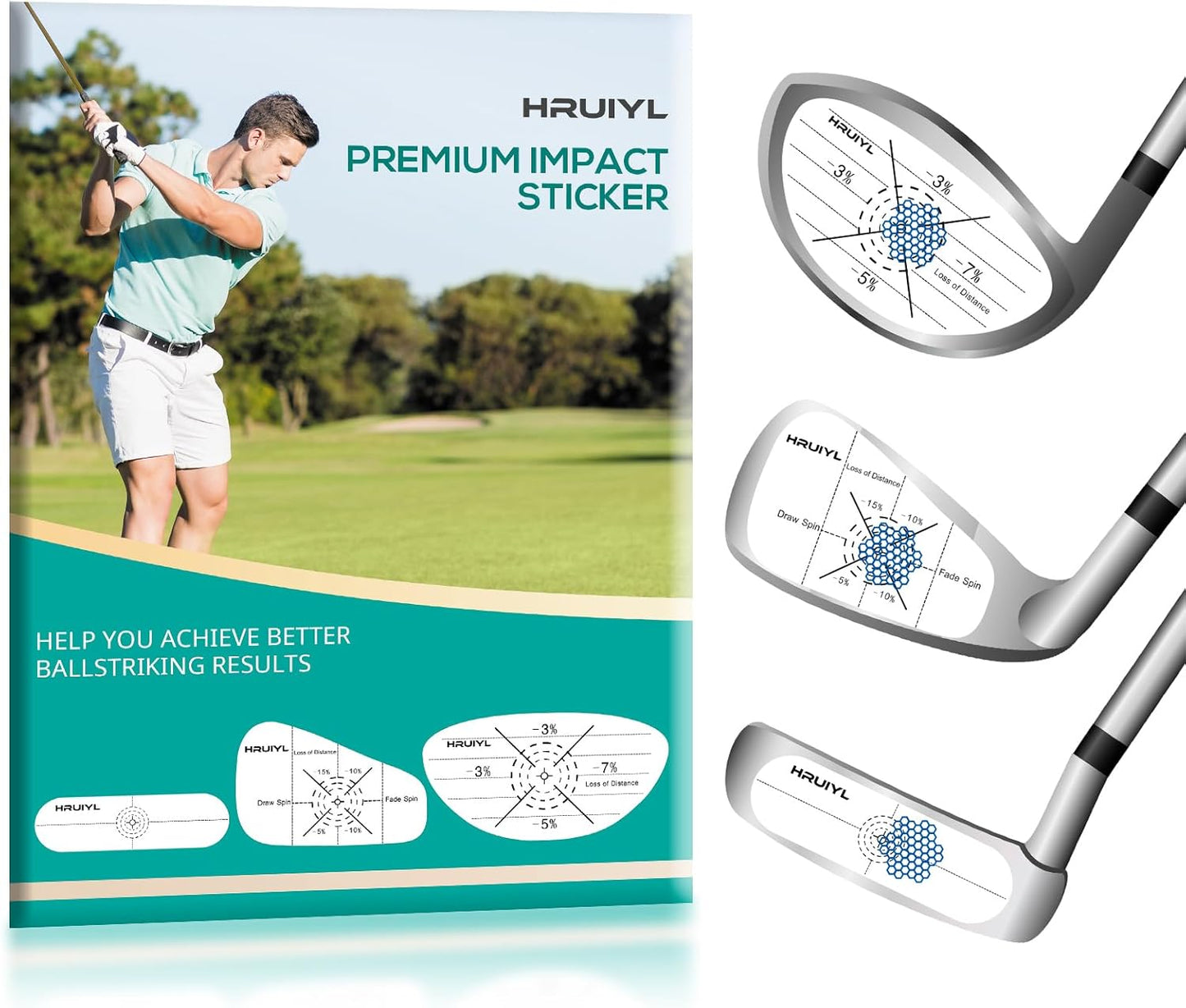 Golf Impact Tape, Golf Impact Stickers, Golf Stickers, Mpact Tape for Golf Clubs, Golf Tape, Golf Club Labels Personalized, Self-Teaching Sweet Spot and Consistency Analysis