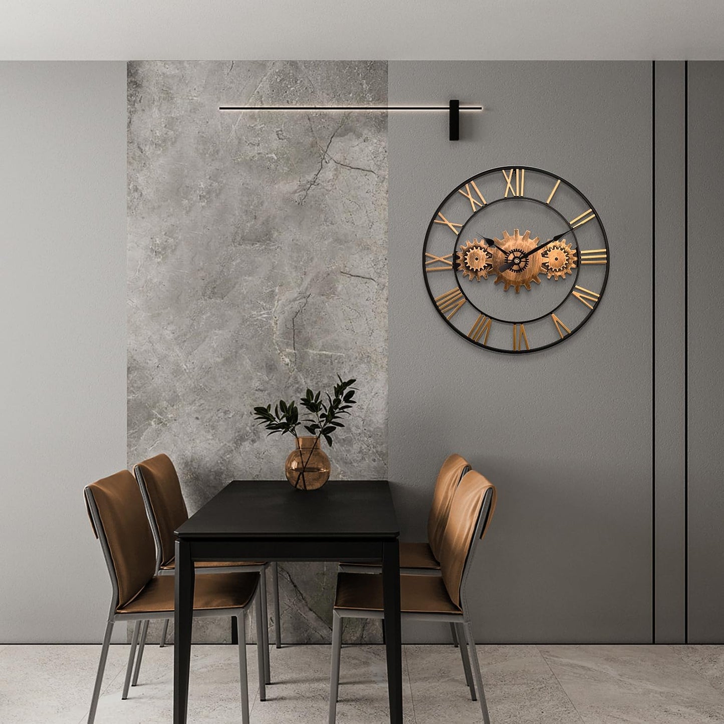 Mid Century Wall Clock for Living Room Decor Gold Modern Metal Large Silent Kitchen Big Wall Clock Art for Bedroom Decorative Office Non Ticking Battery Operated Wall Watch 24 Inch