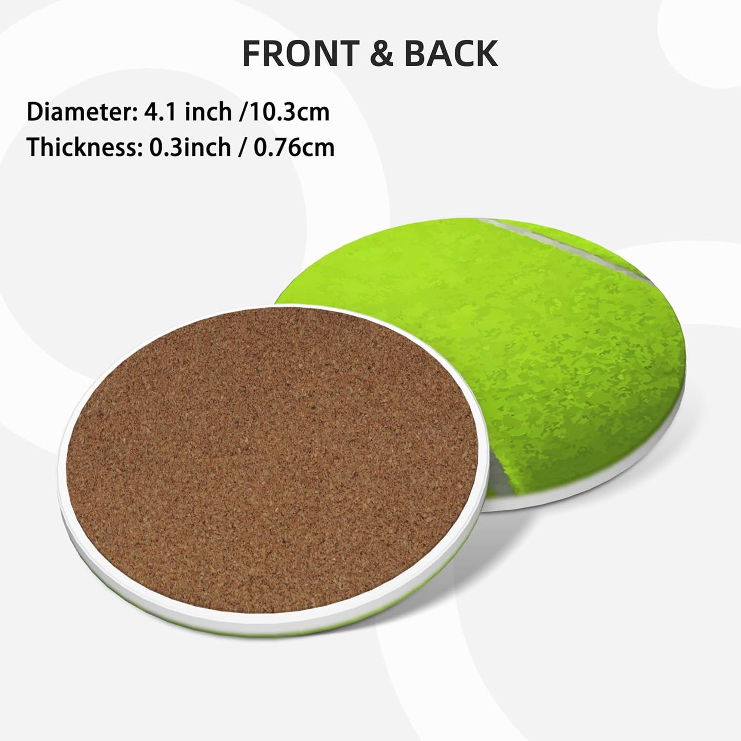 Tennis Ball Coasters for Drinks Set of 4, Absorbent Ceramic Drink Coasters for Coffee Table Wooden Table Cup Bar, 4 Inches