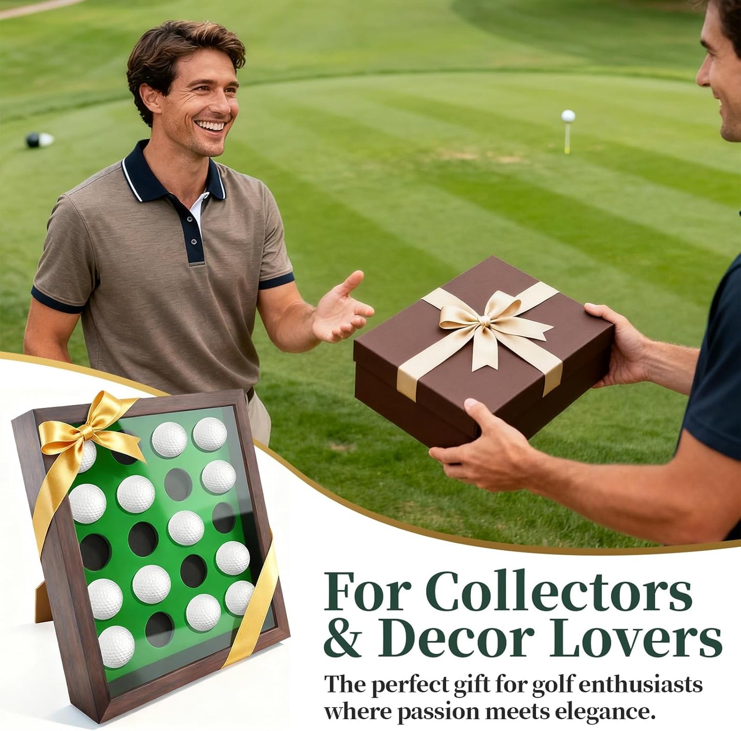 Golf Balls Display Case Frame for 20 Balls, 10.3" x 12.2" Golf Balls Shadow Box for Wall and Tabletop Display , Perfect for Golf Lovers