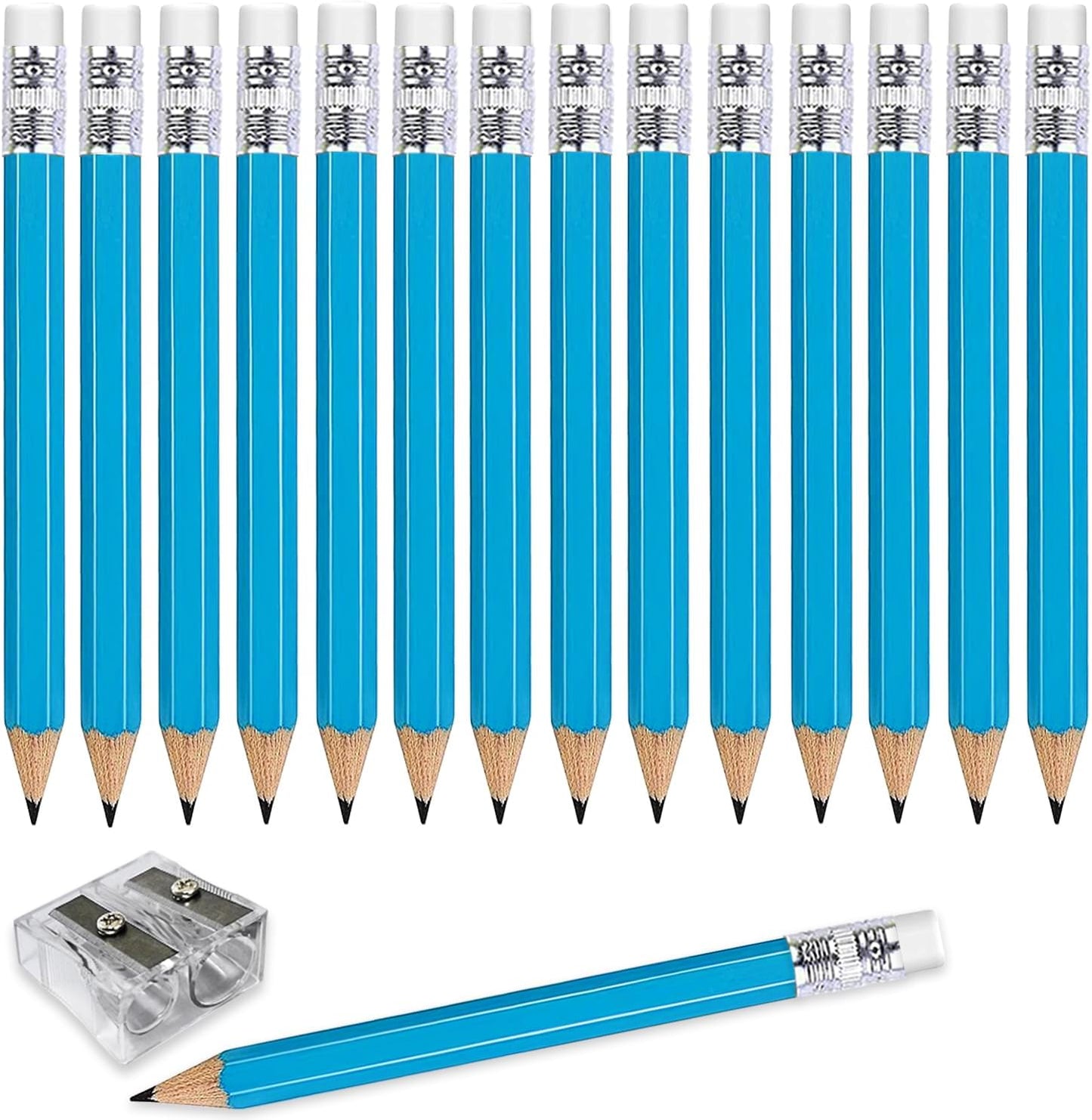 Adhere 25pcs Golf Pencils with Eraser Pre sharpened Hexagon half Wooden Pencils Graphite 2B for Golf Event Scoring,Classroom,Wedding,Company Meetings,Pew, Pocket (Light Blue)