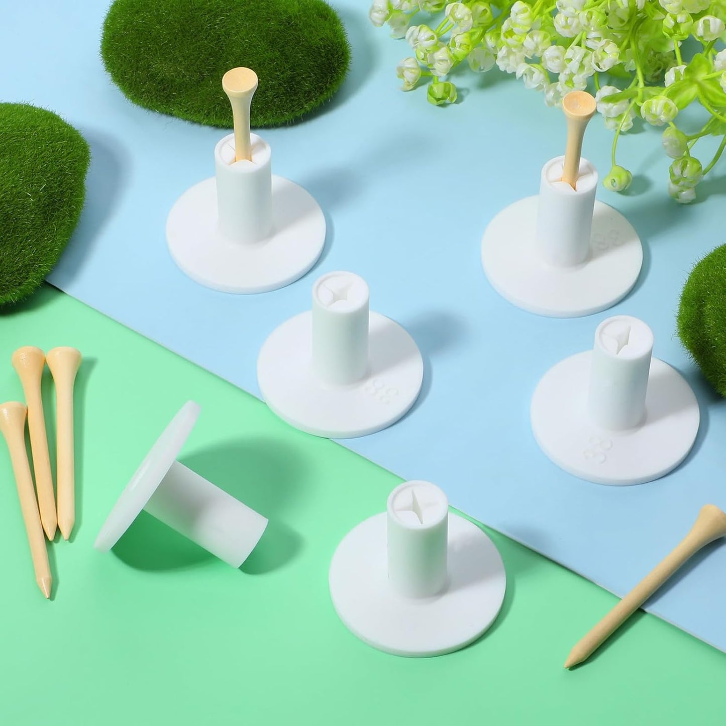 Golf Rubber Tee Holder Set for Driving Range 6 Set Golf Practice Mat Golfs Tees Practice for Golfs Hitting Mats Outdoor Indoor 1.5 Inch White Tee Holder for Hitting Mats Artificial Turf Golfe Mat