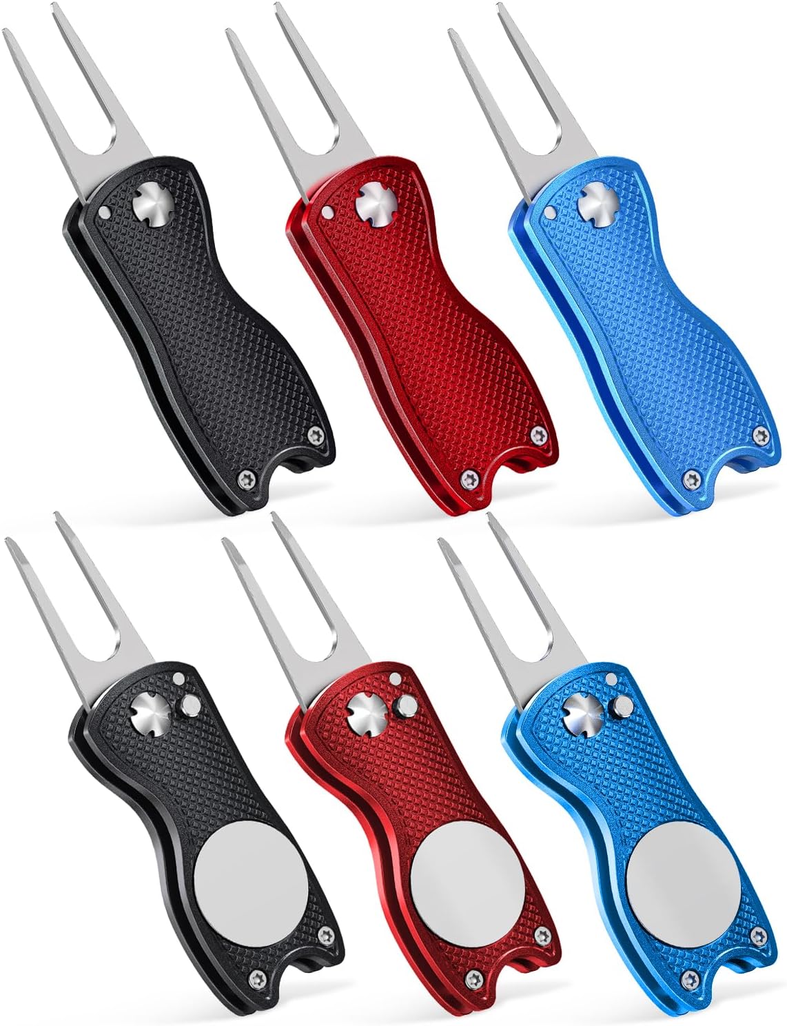 GreenHaven 2-6 Pack Golf Divot Repair Tool for Golfers Foldable Metal Green Tool with Magnetic Putt Alignment Ball Marker Pop-up Fork Tine with Sturdy Aluminum Alloy Handle