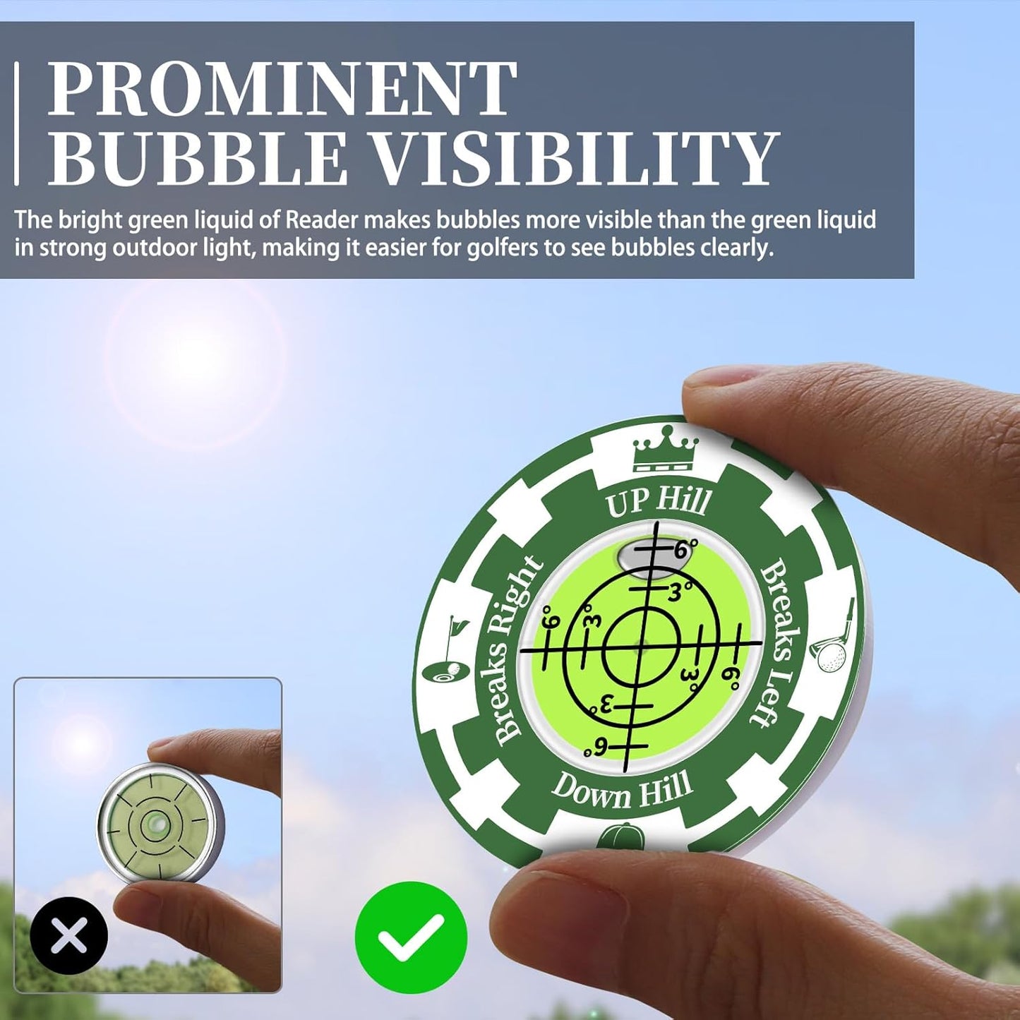 Golf Green Reader, 2 Pack Golf Ball Marker Hat Clip with High Precision Horizontal Bubble, Putting Training Aid Golf Accessories Tool Gift for Men Women