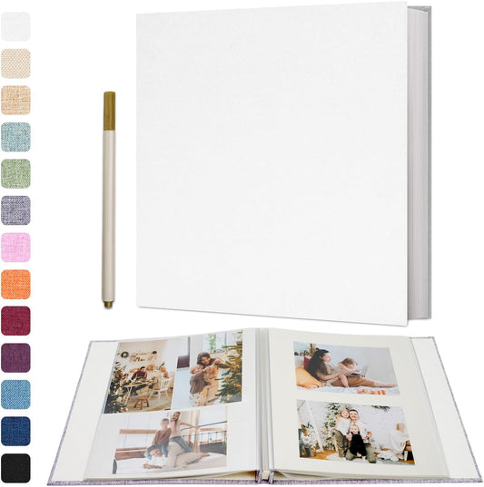 Vienrose Photo Album Self Adhesive 4x6 5x7 3x5 8x10 Scrapbook Album DIY Scrap Book with A Metallic Pen (11"x10.6" 60 Pages, White)