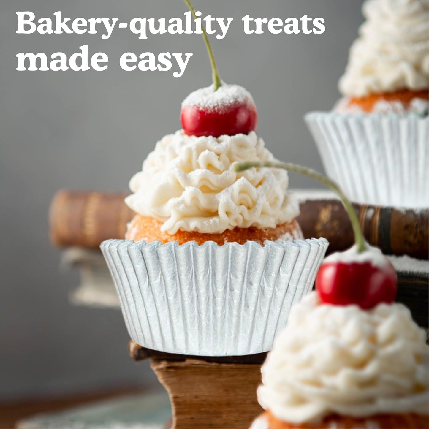 Regency Wraps Greaseproof Professional Grade Baking Cups, Pack of 40, Standard Liners, Silver Matte, for Cupcakes, Muffins, Candy, Non Stick