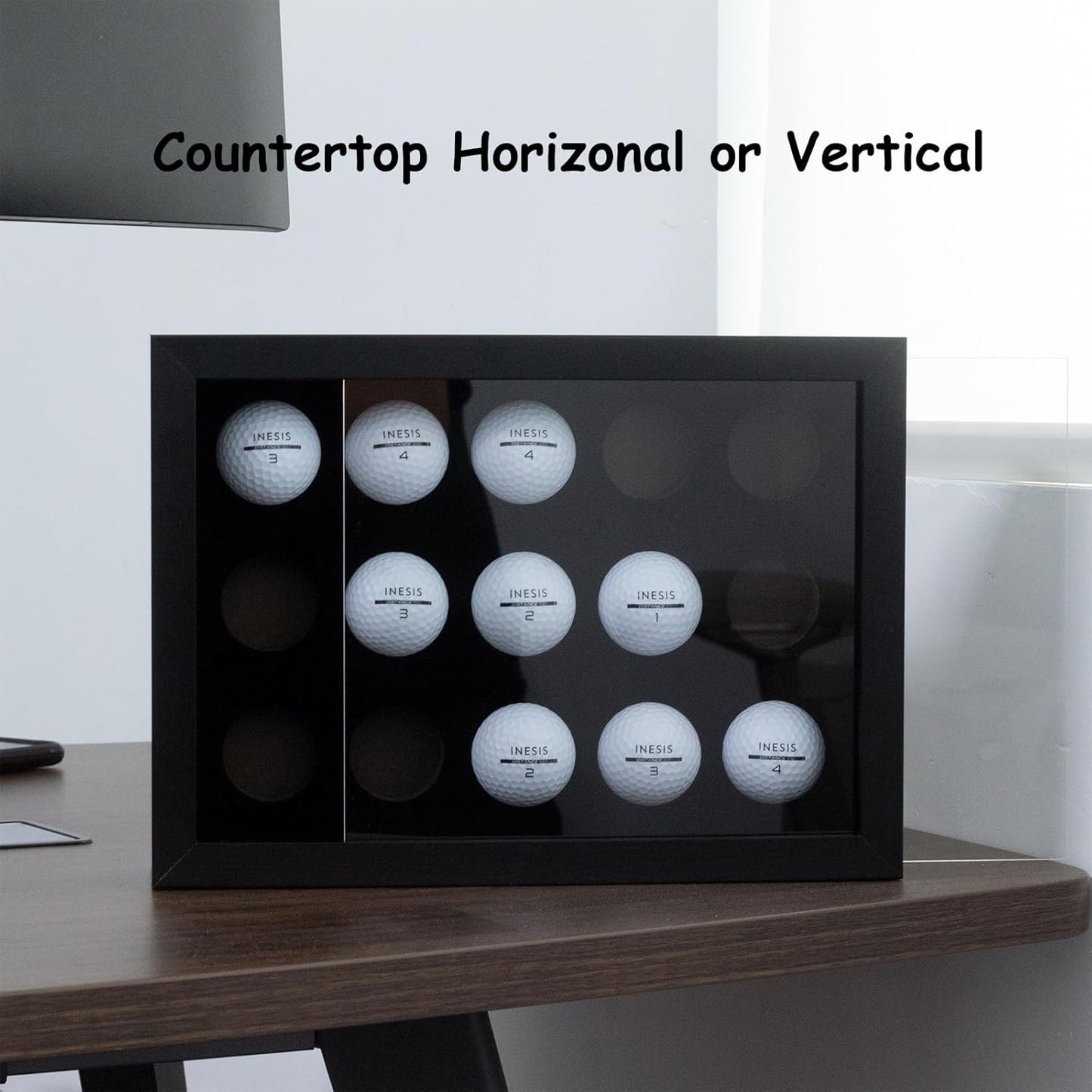 Golf Balls Display Case for 15 Balls, Wooden Case with Acrylic Dust UV Cover, Wall Mount and Freestanding Shadow Box for Glofball Collector Memorabilia Autograph Balls