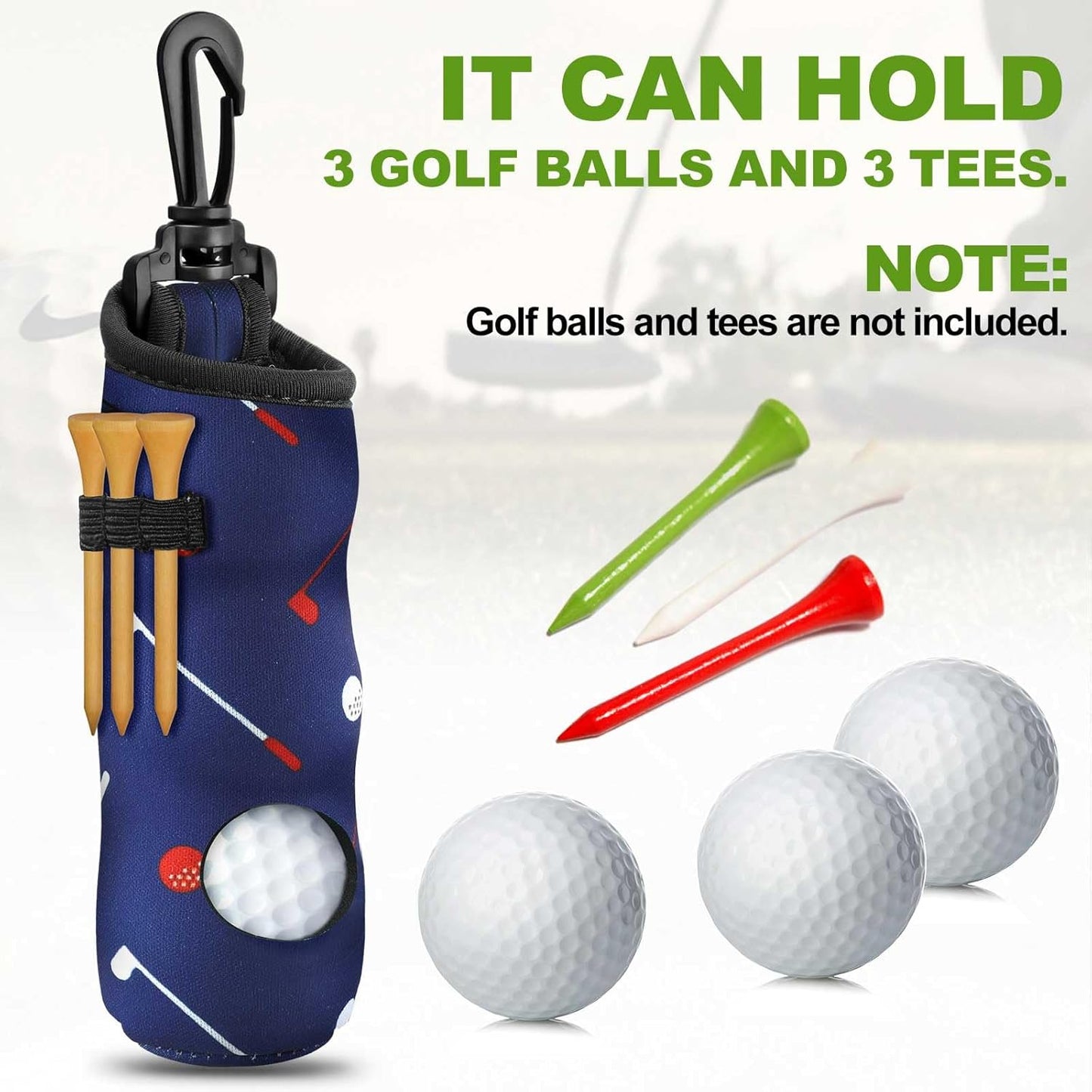 4 Pieces Golf Tee Holder Golf Ball Carry Bag Pouch Ball Holder Keychain Belt Clip Gifts Accessories
