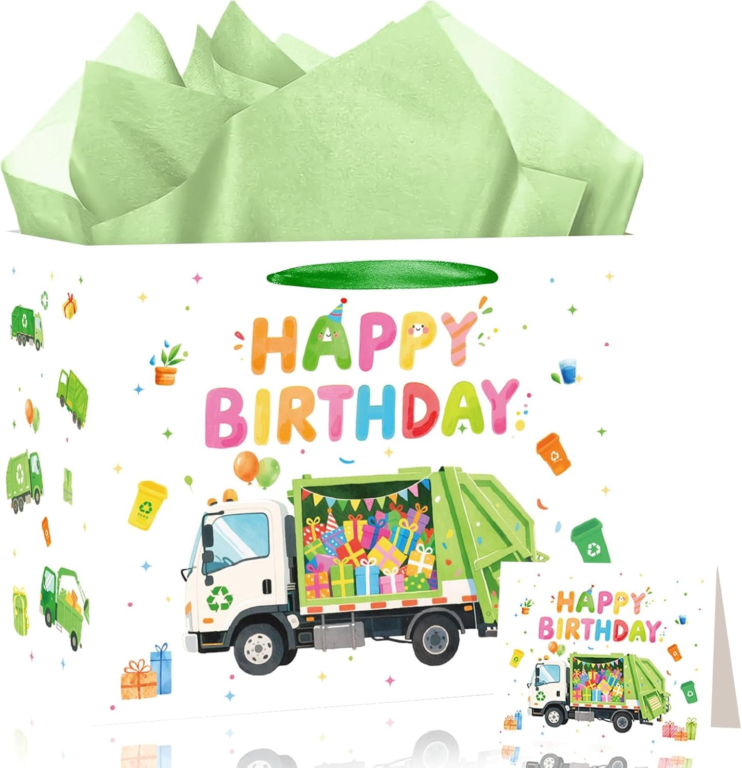 Trash Truck Birthday Decorations Gift Bags with Garbage Truck Wrapping Paper Greeting Card Goodie Bags for Trash Truck Garbage Birthday Party Baby Shower Decorations Supplies Decor Favors Boys Kids