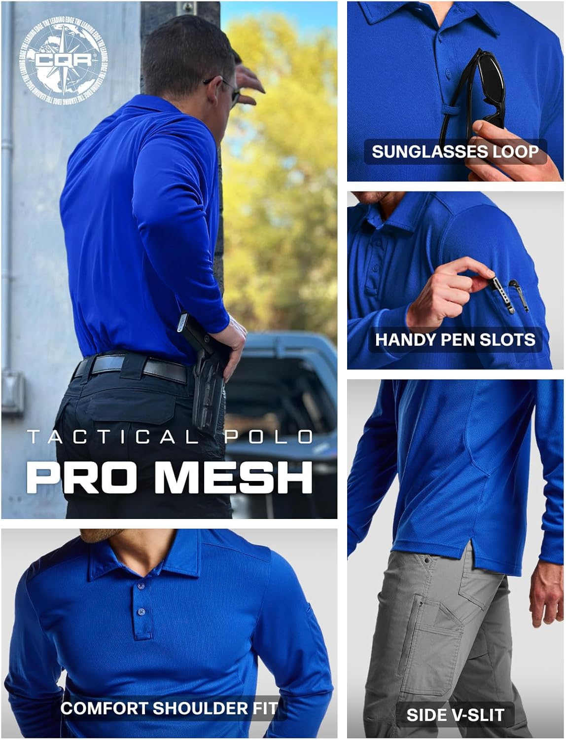 CQR Men's Polo Shirt, Long Sleeve Tactical Shirts, Outdoor UPF 50+ Pique Shirt, Dry Fit Lightweight Golf Shirts