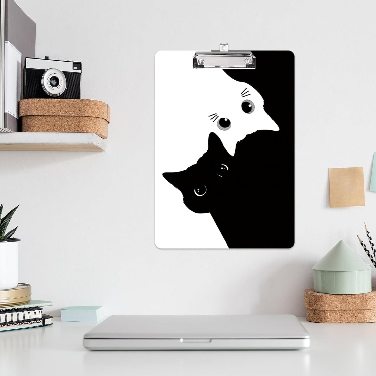 Clipboard Decorative,Clipboard Cute,A4 Letter Size Clip Board Pattern with Low Profile Clip,Paperboard for Office School Supplies Black and White Cat