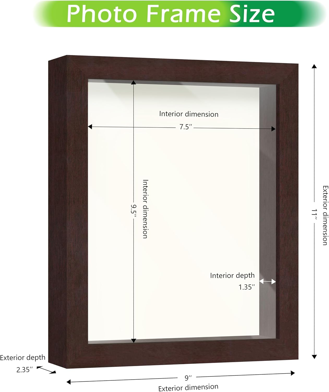 FrameWorks Mahogany Wooden Shadow Box Frame - 8' x 10' Display Case with Soft Felt Back, Tempered Glass, Elegant White Ball Push Pins