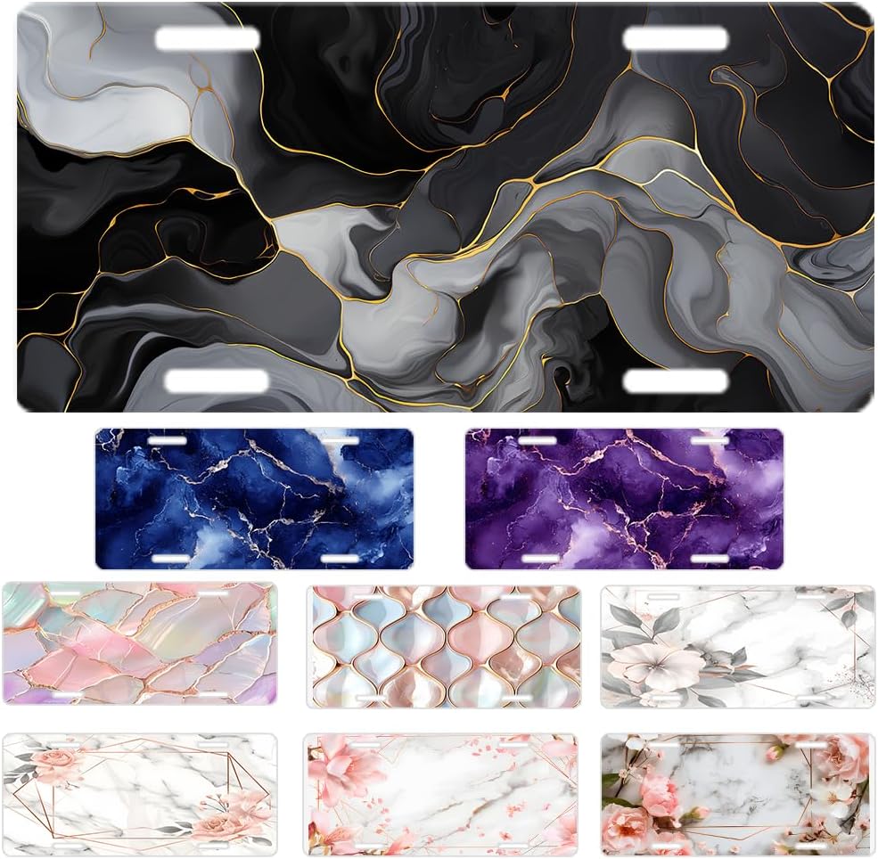 Custom License Plate Personalized Marble Modern Funny Aluminum Front License Plates Decorative Rust-Free Metal Car Plate Covers for Women Men Car Tag Accessories fit Truck SUV Rv 12 X 6 in