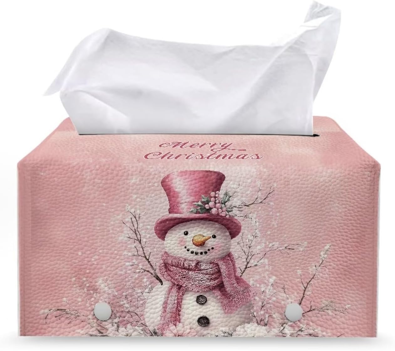 Snowman Rectangle Tissue Box Cover PU Leather Tissue Box Cover Modern Home Decor Cute Tissue Box for Kids Room Bathroom Accessories 9x5x5