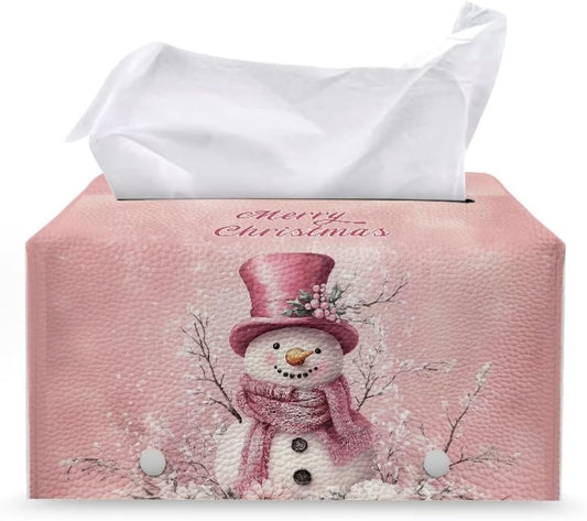 Snowman Rectangle Tissue Box Cover PU Leather Tissue Box Cover Modern Home Decor Cute Tissue Box for Kids Room Bathroom Accessories 9x5x5