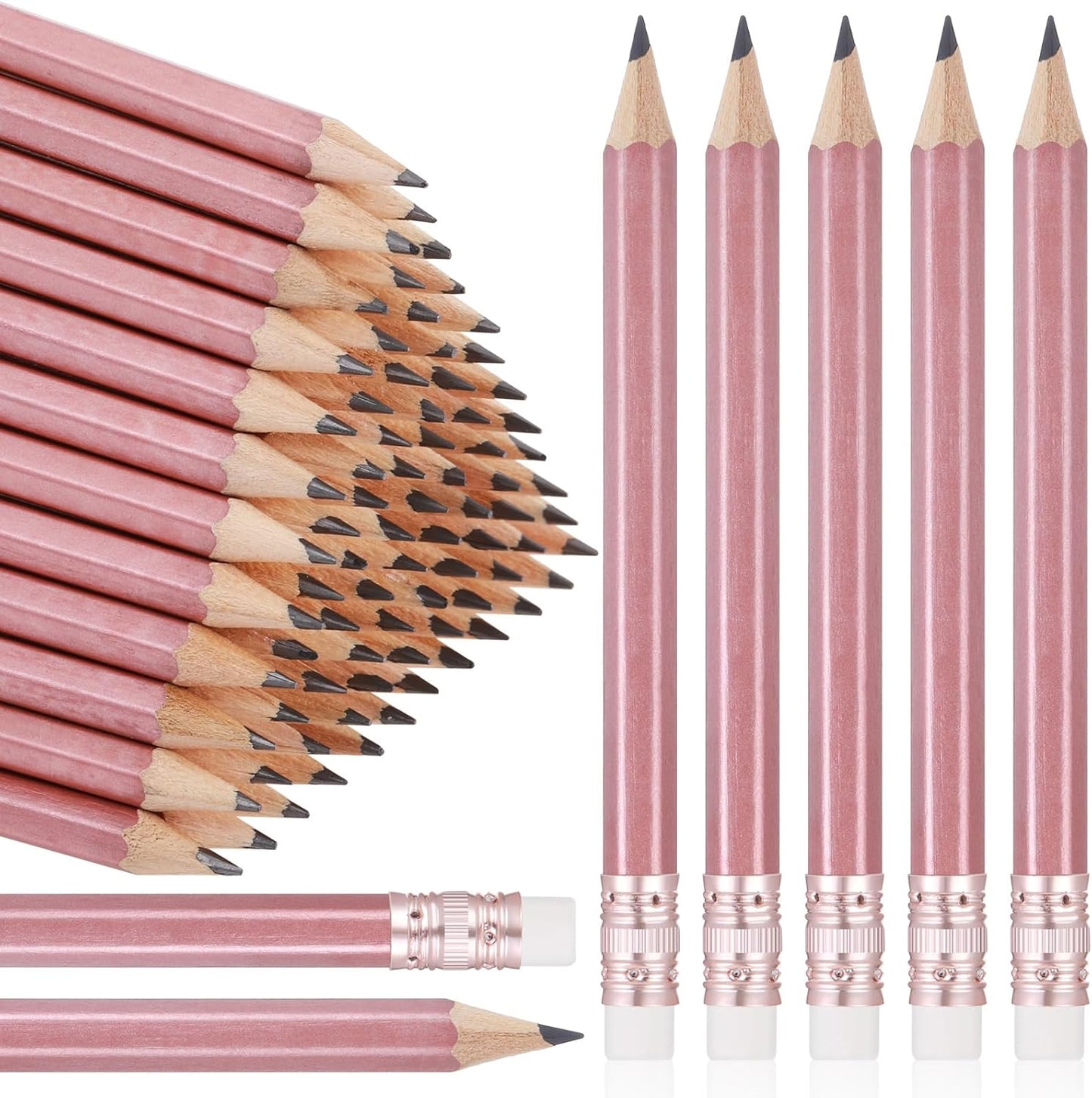 Outus 72 Pieces Golf Pencils Half Pencils with Eraser Mini Bulk Short #2 HB Pre Sharpened for Bridal Shower Wedding Office (Rose Gold)