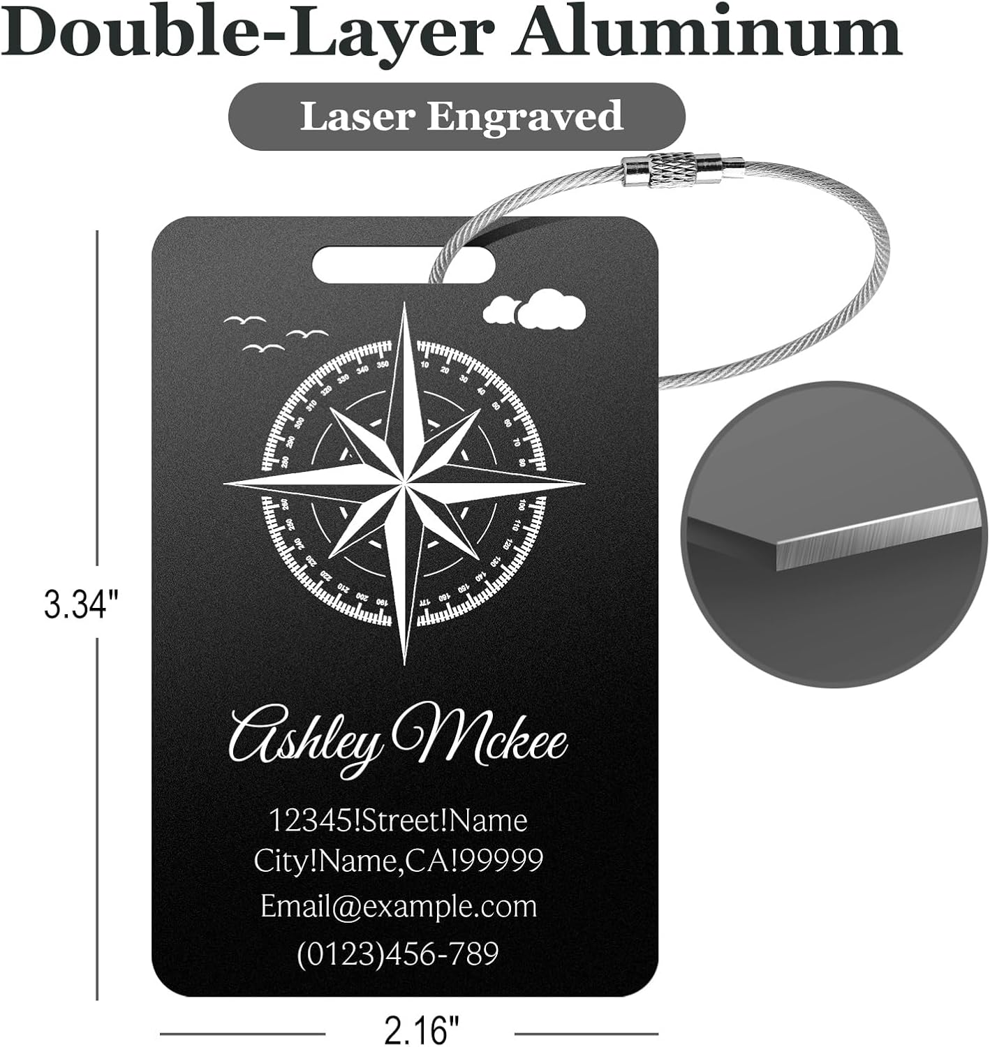 Personalized Luggage Tags for Suitcases - Metal Engraved Custom Name ID Tag for Kids Women - Initial Cute Travel Bag Backpack Cruise Ship Essentials Golf Baggage Accessories