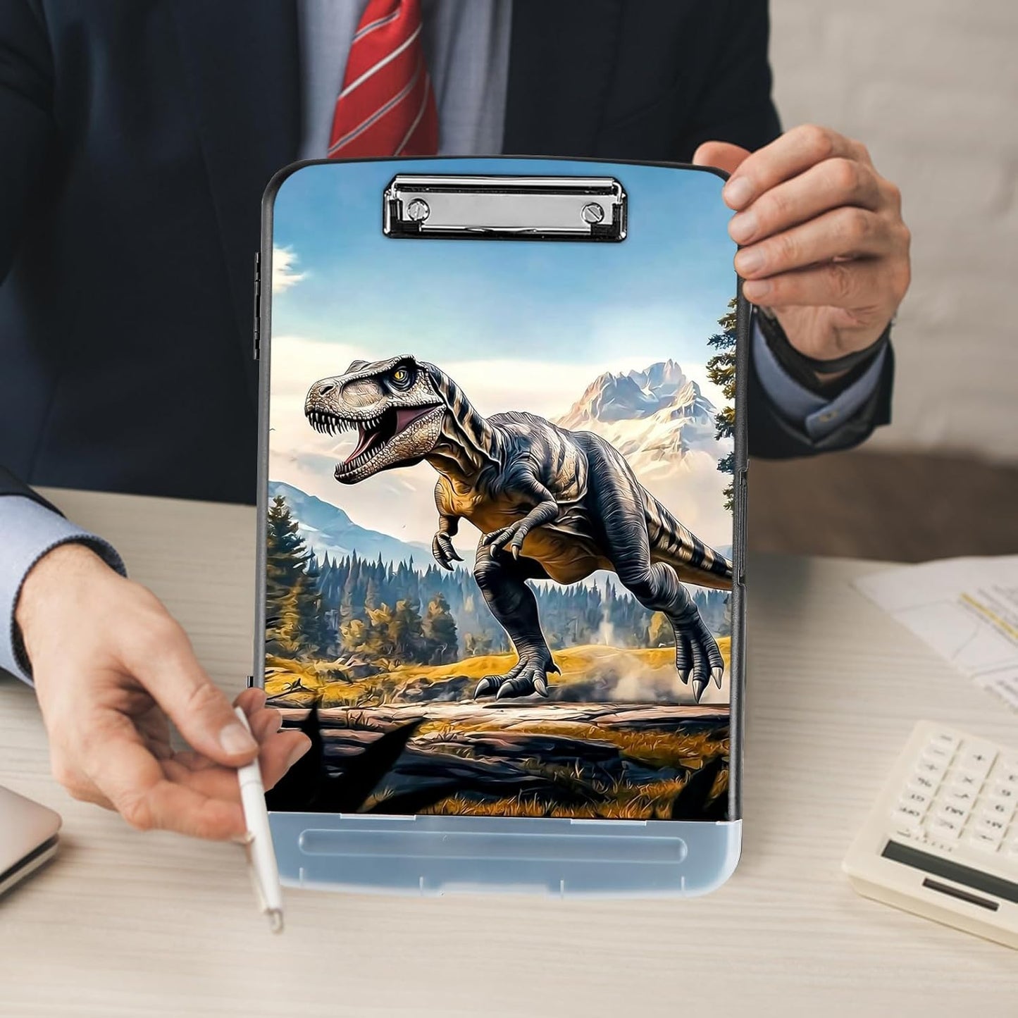 Clipboard with Storage - Large Capacity,Nursing Clipboard with Pen Holder,Heavy Duty,Plastic Side-Opening Folder for Teacher,Nurse - Roaring Dinosaur