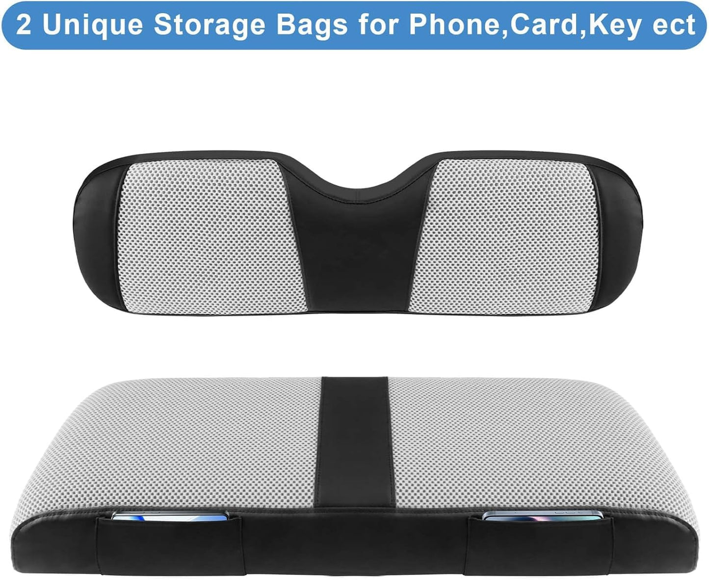 MOSNAI Golf Cart Rear Seat Covers for EZGO Club Car Yamaha Aftermarket Rear Seat Cushion, Breathable Comfortable Polyester Mesh Cloth and Leather Combination Appearance