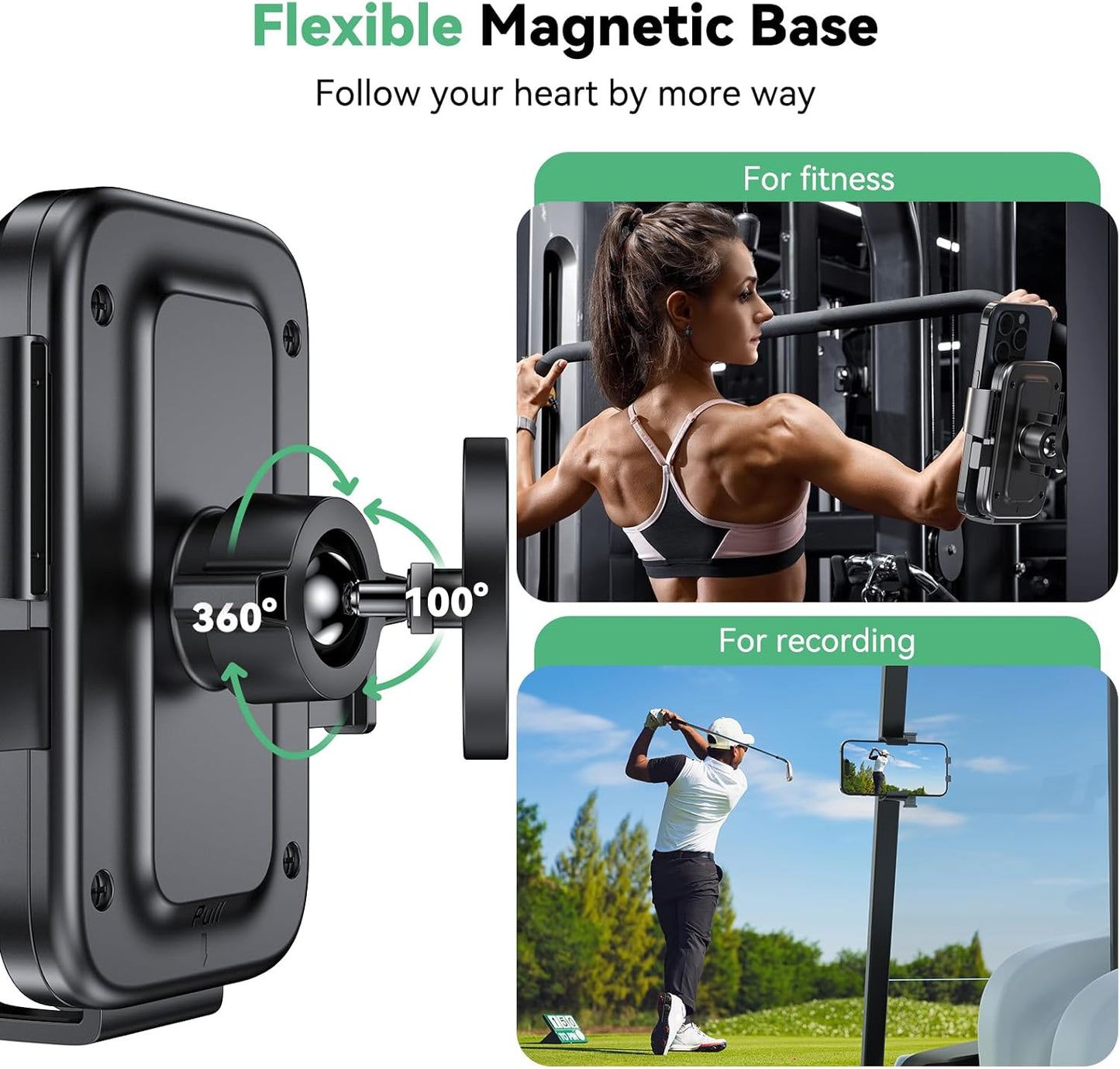 Golf Cart Phone Holder Golf Cart Magnetic Phone Holder Mount Ultra Strength Magnets Cell Phone Caddy Compatible For EZGO/Club Car/iPhone/Galaxy/Google Pixel, 360° Rotatable/One-Handed Pick & Place