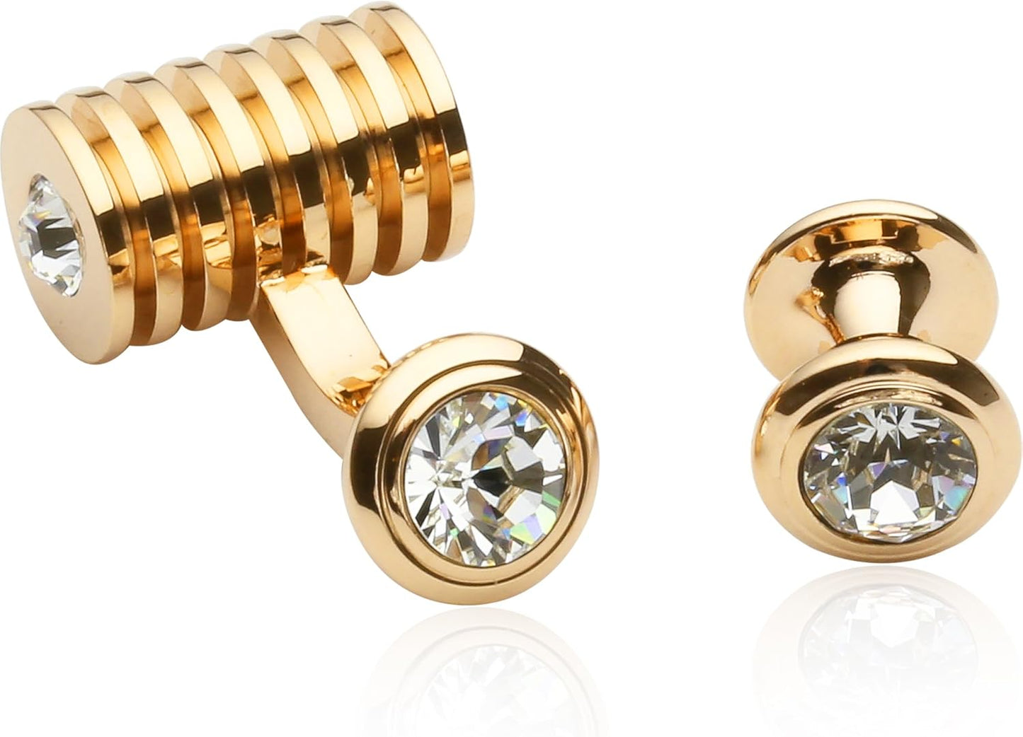 Cuff-Daddy Men's Rose Gold Clear Crystal Cufflinks and Studs Tuxedo Shirt Formal Set with Jewelry Presentation Box Storage Special Occasions Wedding Cufflinks & Shirt Accessories