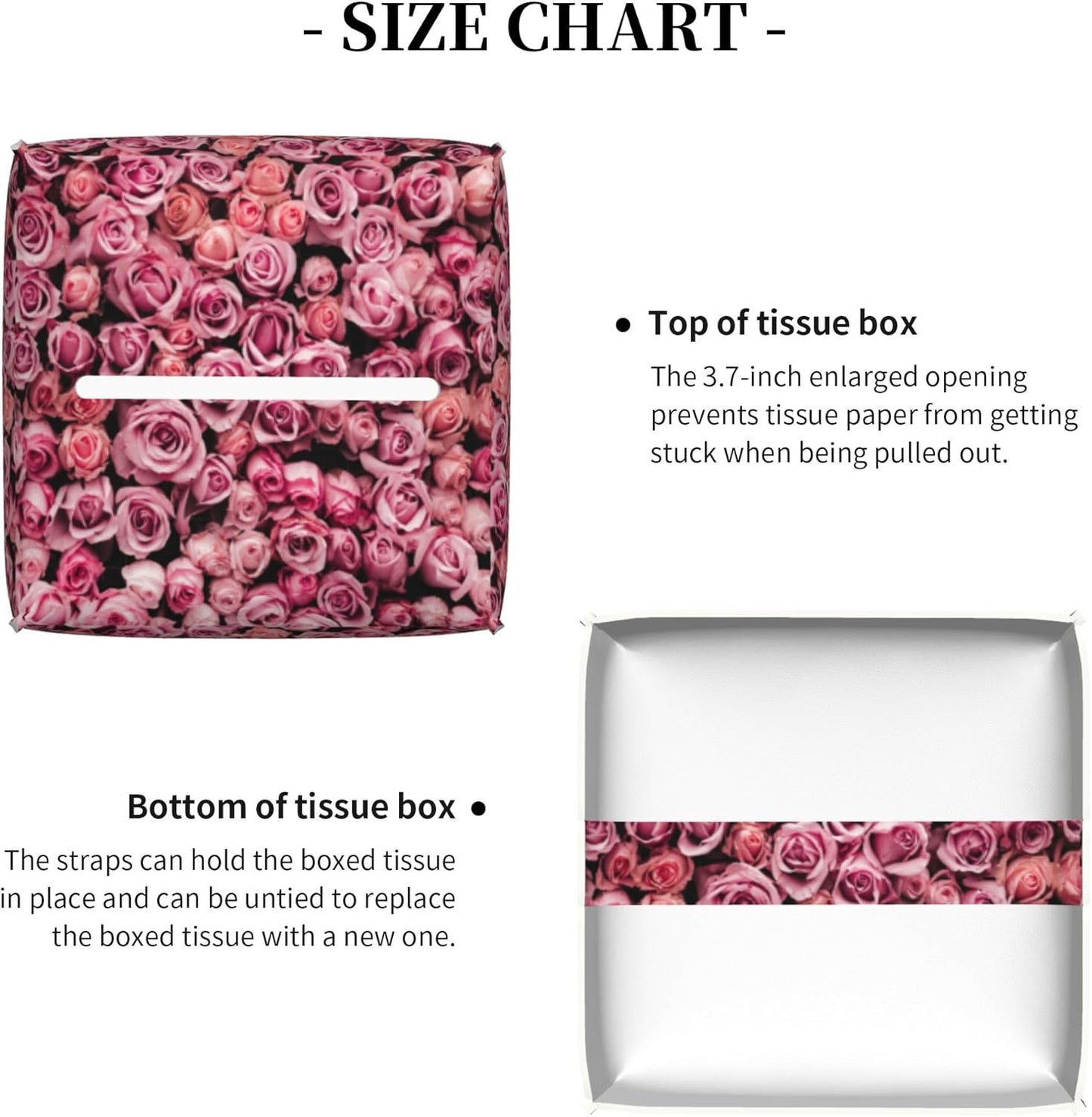 Pink Rose Flower Tissue Box Cover Leather Tissue Box Holder Square Facial Paper Organizer Dispenser for Bathroom Kitchen Bedroom Vanity Countertop Night Stands