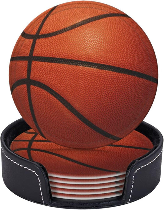 6 Pcs Basketball Drink Coasters with Holder Coasters for Drinks Coffee Table Home Decor Housewarming Gift