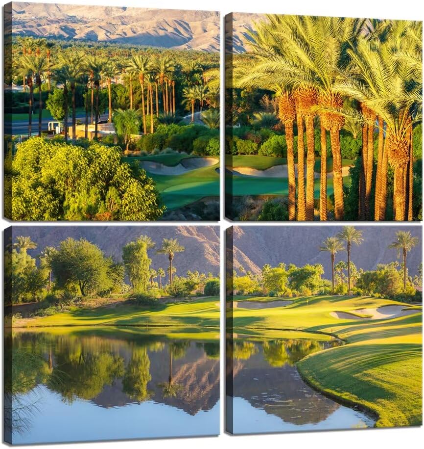 Pankila Indian Wells Golf Course Wall Art USA California Picture Golf Course at in Palm Wall Decor for Living Room Bedroom Office Home Decorations Painting Framed Artwork (20''W x 20''H x 4)