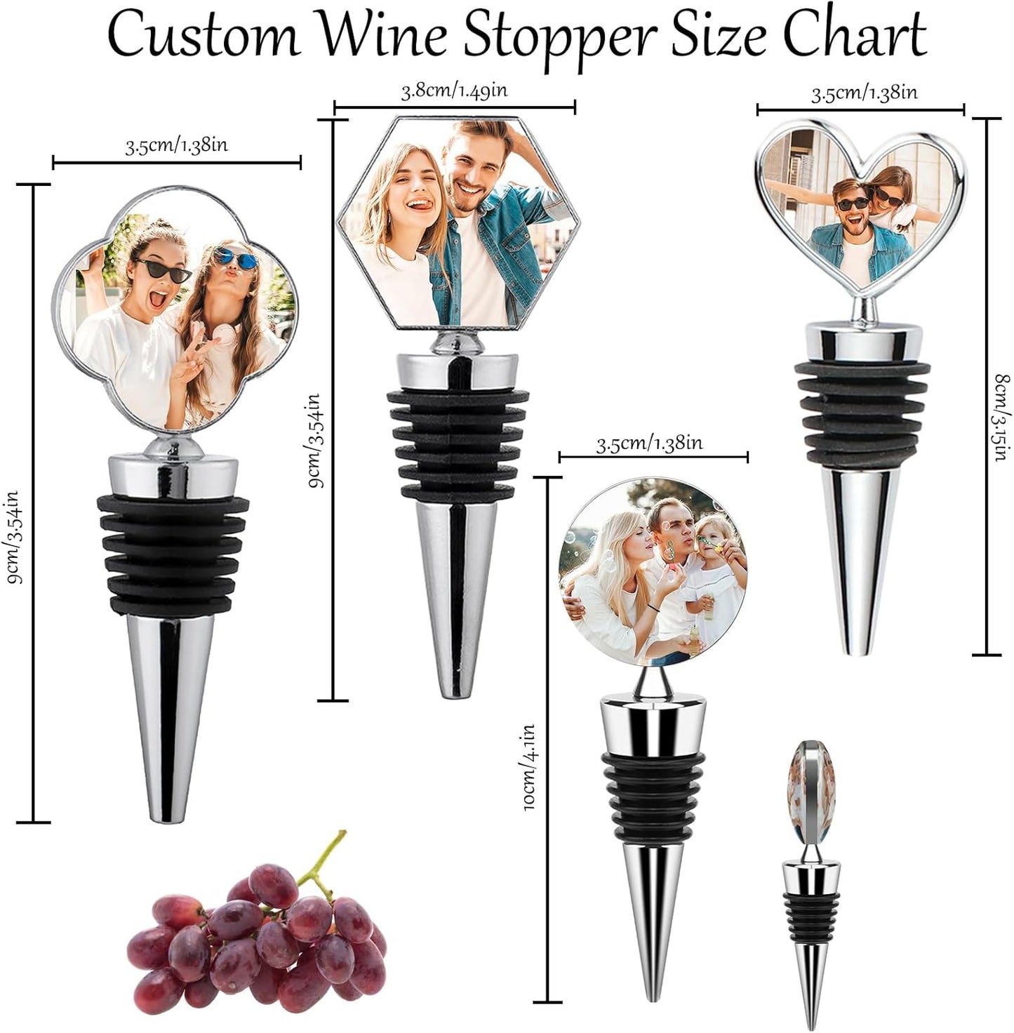 Personalized Wine Stopper Custom Wine Bottle Stopper with Your Photo Metal Wine Food Grade Silicone Stopper for Family, Wedding, Holiday Party