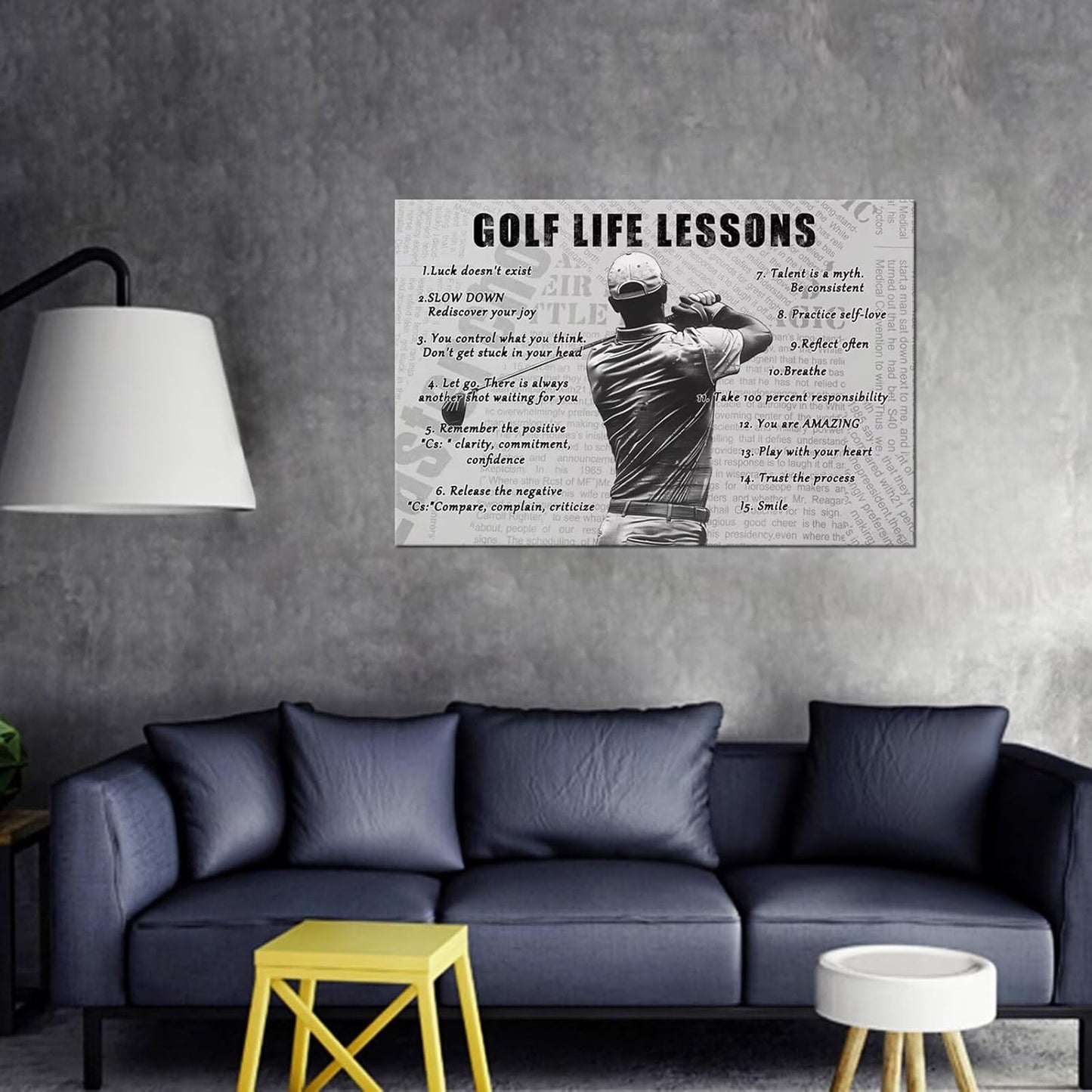 Golf Sports Wall Art Golf Life Lessons Wall Decor Golf Sign Retro Poster Boy Men Room Motivational Decorations Canvas Print Painting Artwork for Living Room Home Decorations Framed (18 x 24 inch)