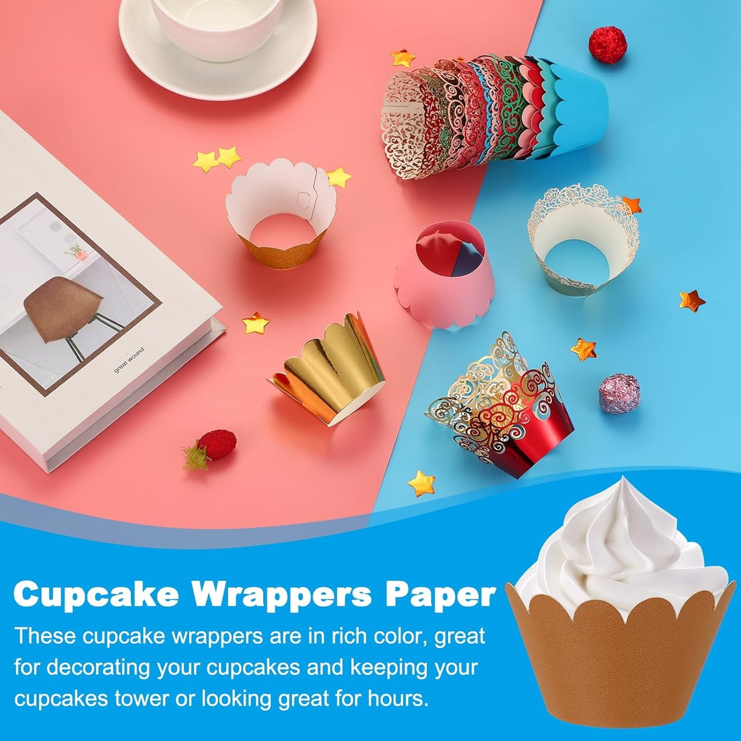 PATIKIL Cupcake Wrappers Paper, 50 Pack Baking Cups Standard Wave Decoration for Anniversary Birthday Weddings and Parties, Copper
