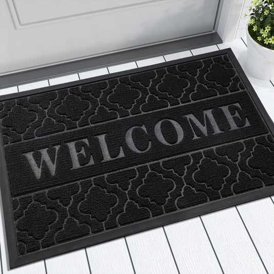 Yimobra Welcome Mat Outdoor Indoor, All-Season Waterproof Front Door Mat Outside Entrance, All-Weather Heavy Duty Non-Slip Doormat, Low Profile Porch Patio Entrance Mats, 47x32, Black